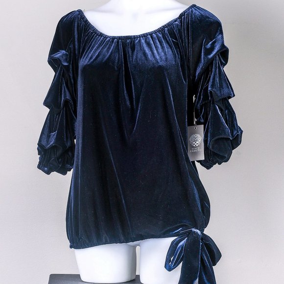 NWT Classic Navy Off-Shoulder Puff-Sleeve Top - M - Picture 2 of 6